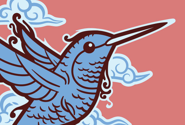 Hummingbird Rose and Lilikoi Wine Label Illustration